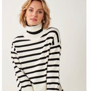 Charlie Paige Black and White Striped Turtleneck Sweater
